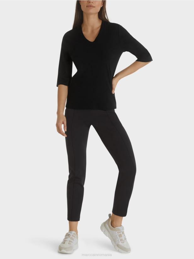 cămașă din jerseu cu nervuri din bumbac Marc Cain negru îmbrăcăminte 4826HH1461