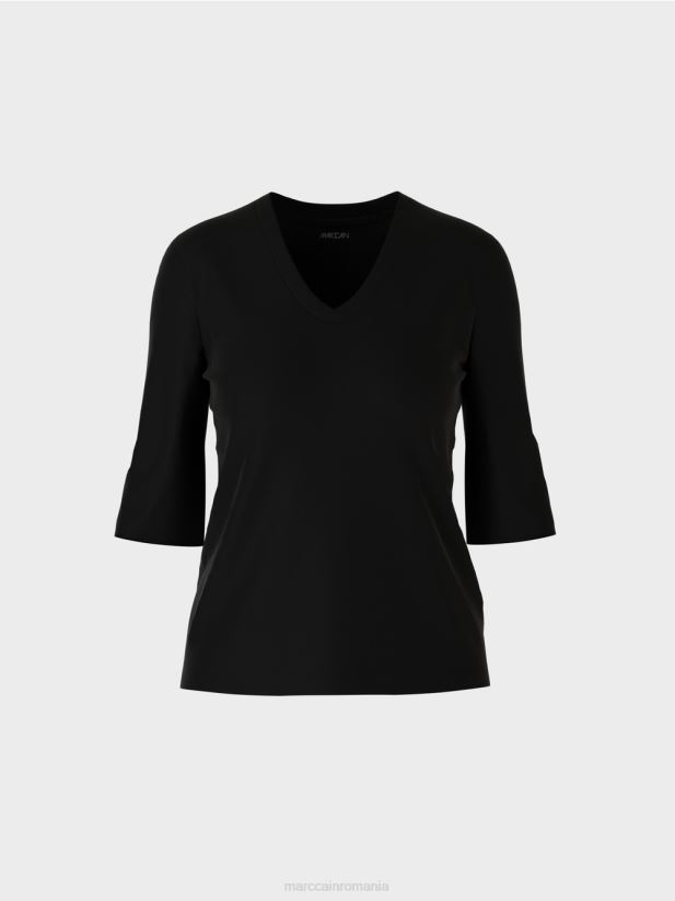 cămașă din jerseu cu nervuri din bumbac Marc Cain negru îmbrăcăminte 4826HH1461