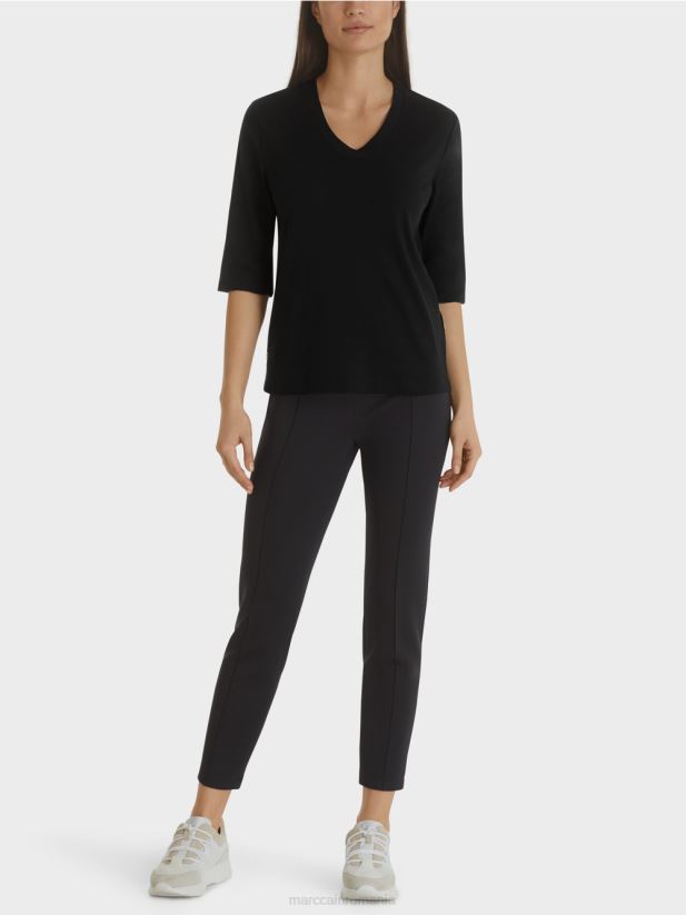 cămașă din jerseu cu nervuri din bumbac Marc Cain negru îmbrăcăminte 4826HH1461