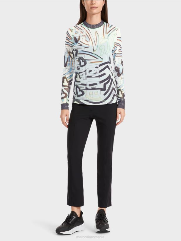 cămașă flexibilă din tul cu mâneci lungi Marc Cain albastru pudra moale îmbrăcăminte 4826HH1306