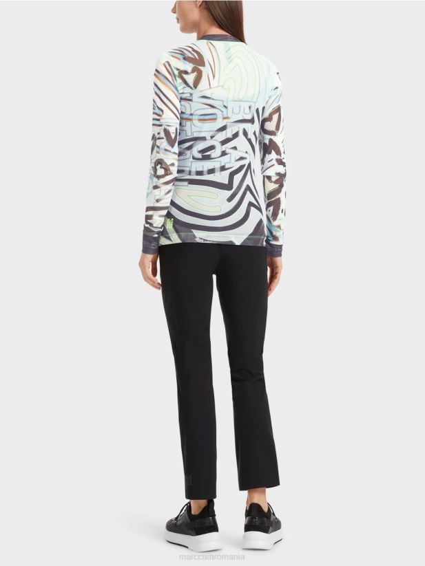 cămașă flexibilă din tul cu mâneci lungi Marc Cain albastru pudra moale îmbrăcăminte 4826HH1306