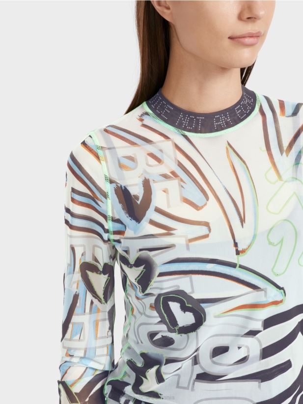 cămașă flexibilă din tul cu mâneci lungi Marc Cain albastru pudra moale îmbrăcăminte 4826HH1306