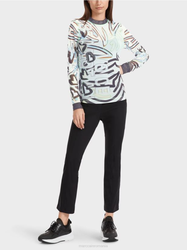 cămașă flexibilă din tul cu mâneci lungi Marc Cain albastru pudra moale îmbrăcăminte 4826HH1306