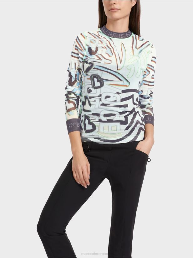 cămașă flexibilă din tul cu mâneci lungi Marc Cain albastru pudra moale îmbrăcăminte 4826HH1306