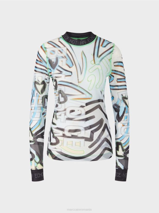 cămașă flexibilă din tul cu mâneci lungi Marc Cain albastru pudra moale îmbrăcăminte 4826HH1306