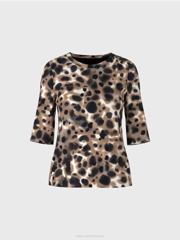 camasa imprimata cu maneci 3/4 Marc Cain cafea ușoară îmbrăcăminte 4826HH1438