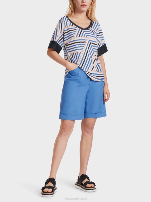 guler ridicat cu decolteu în V Marc Cain azur îmbrăcăminte 4826HH1354