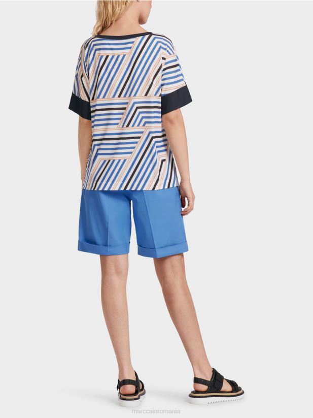 guler ridicat cu decolteu în V Marc Cain azur îmbrăcăminte 4826HH1354