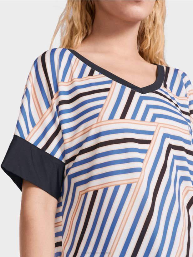 guler ridicat cu decolteu în V Marc Cain azur îmbrăcăminte 4826HH1354