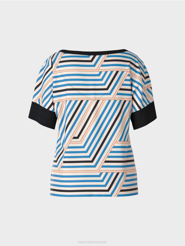 guler ridicat cu decolteu în V Marc Cain azur îmbrăcăminte 4826HH1354