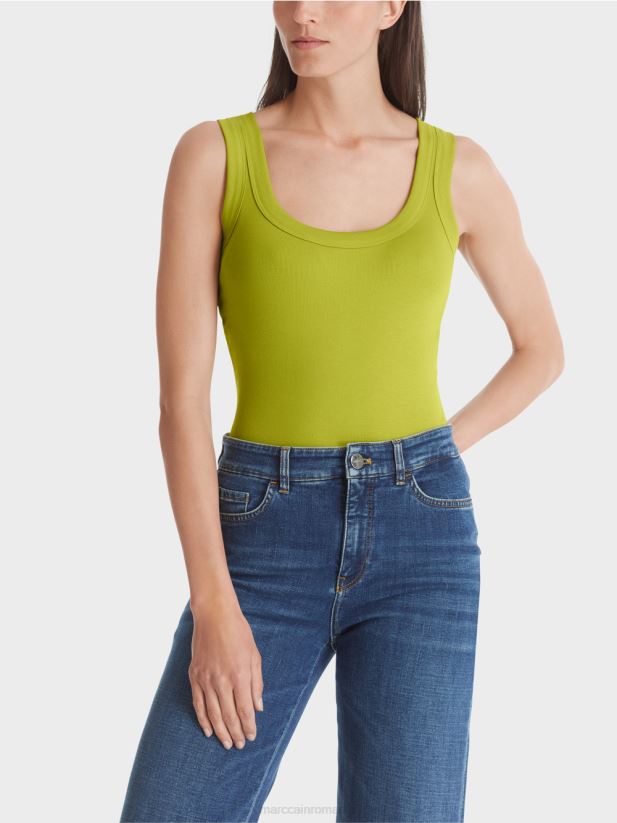 maiou cu nervuri fine Marc Cain verde măsliniu strălucitor îmbrăcăminte 4826HH1352