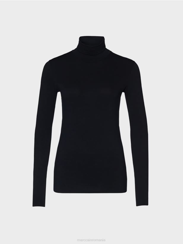 pulover delicat cu guler rulat Marc Cain albastru miezul nopții îmbrăcăminte 4826HH1482