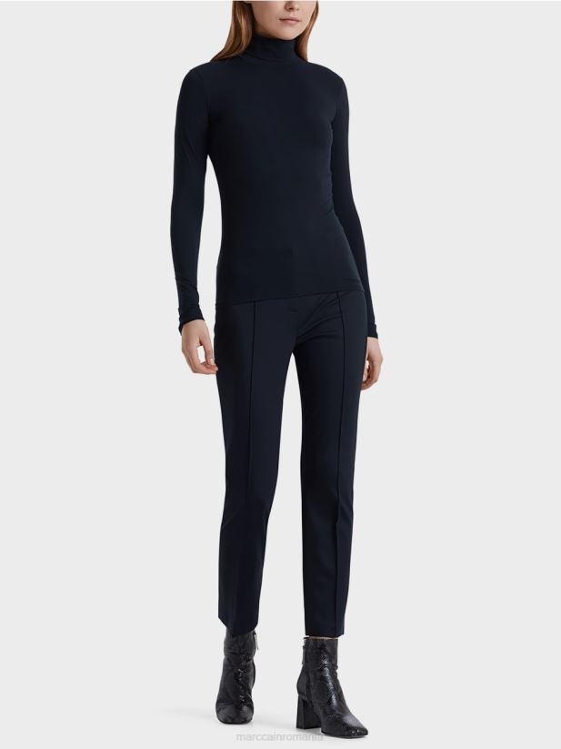 pulover delicat cu guler rulat Marc Cain albastru miezul nopții îmbrăcăminte 4826HH1482