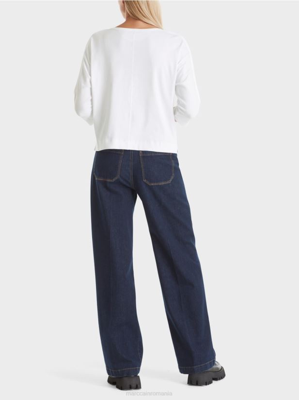 top cu decolteu barca Marc Cain alb îmbrăcăminte 4826HH1293