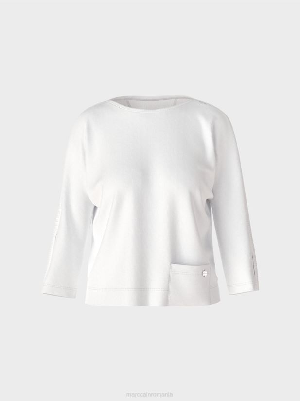 top cu decolteu barca Marc Cain alb îmbrăcăminte 4826HH1293
