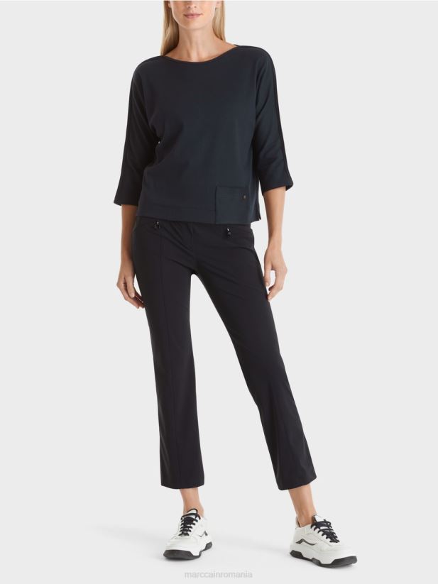 top cu decolteu barca Marc Cain albastru miezul nopții îmbrăcăminte 4826HH1292