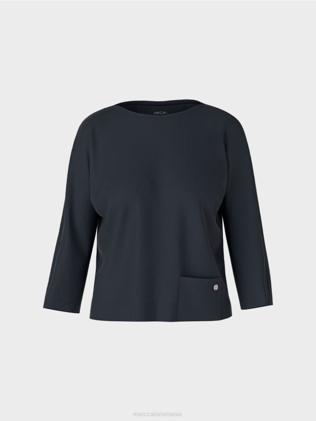 top cu decolteu barca Marc Cain albastru miezul nopții îmbrăcăminte 4826HH1292