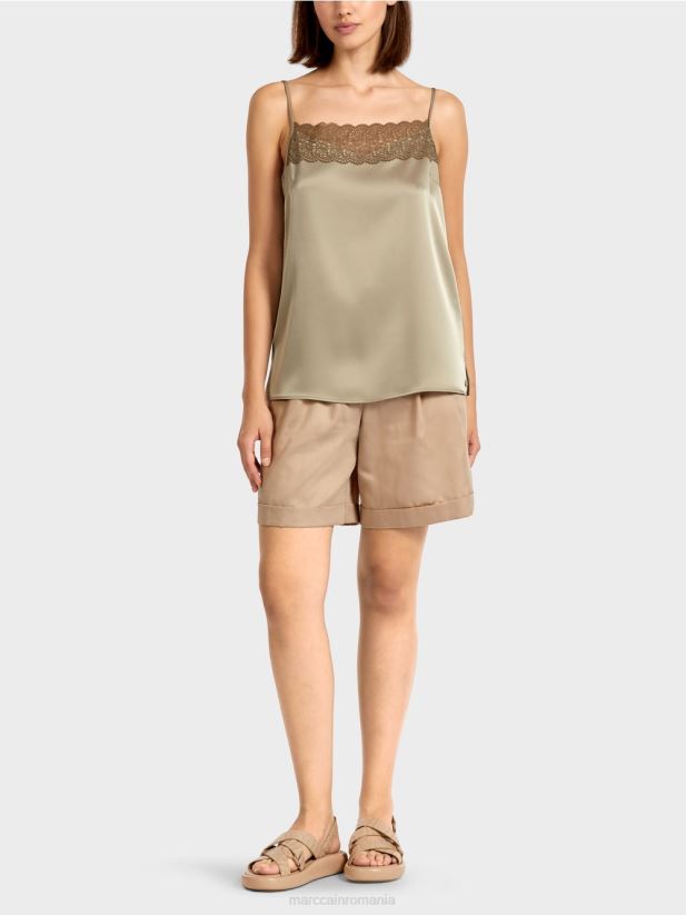 top cu decolteu din dantela Marc Cain moale taupe îmbrăcăminte 4826HH1411