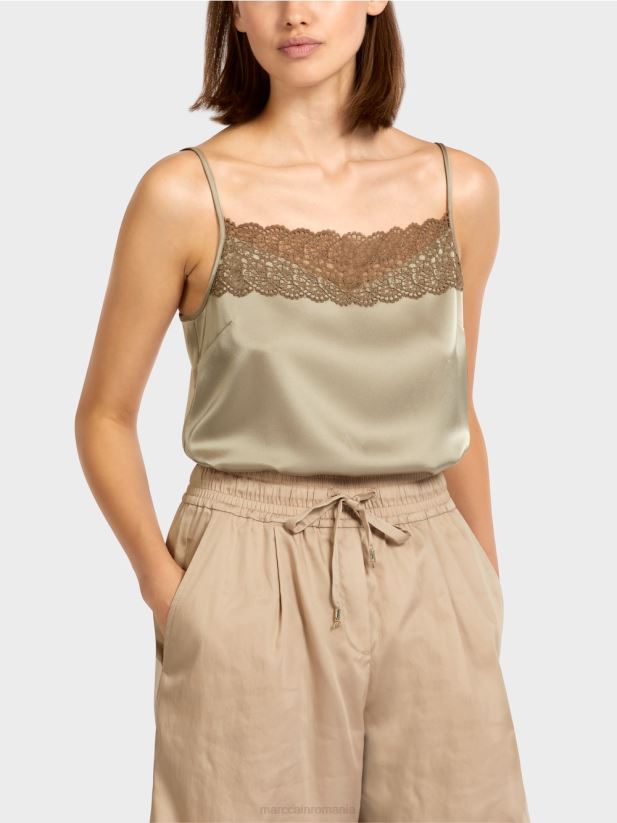 top cu decolteu din dantela Marc Cain moale taupe îmbrăcăminte 4826HH1411