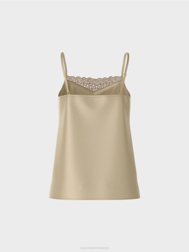 top cu decolteu din dantela Marc Cain moale taupe îmbrăcăminte 4826HH1411