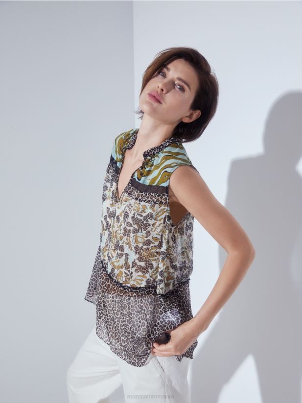 top cu etaje fără mâneci lungi Marc Cain luminator moale îmbrăcăminte 4826HH1429