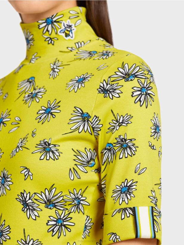 top cu guler stand și model de margarete Marc Cain sulf verde îmbrăcăminte 4826HH1441