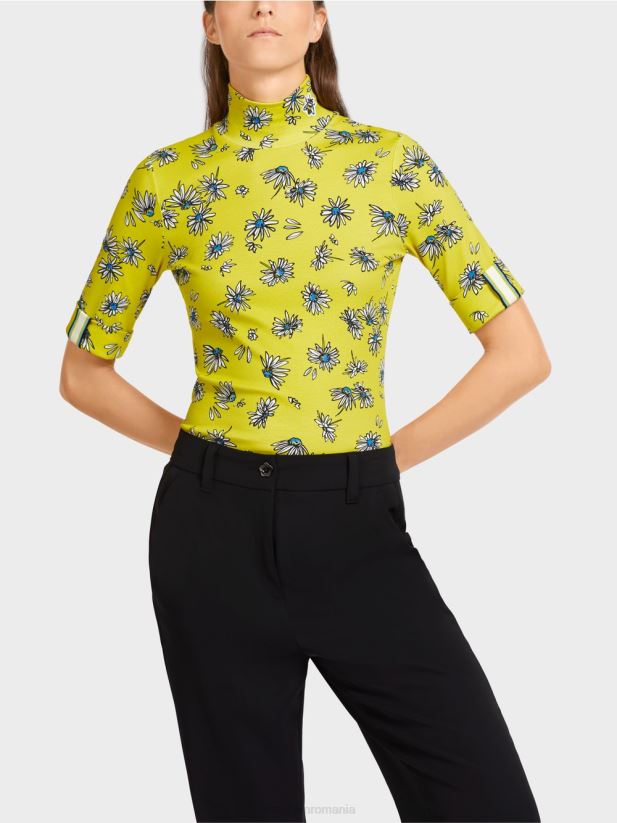 top cu guler stand și model de margarete Marc Cain sulf verde îmbrăcăminte 4826HH1441