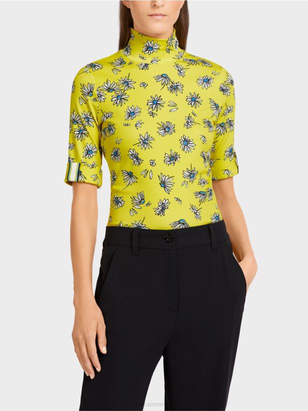 top cu guler stand și model de margarete Marc Cain sulf verde îmbrăcăminte 4826HH1441