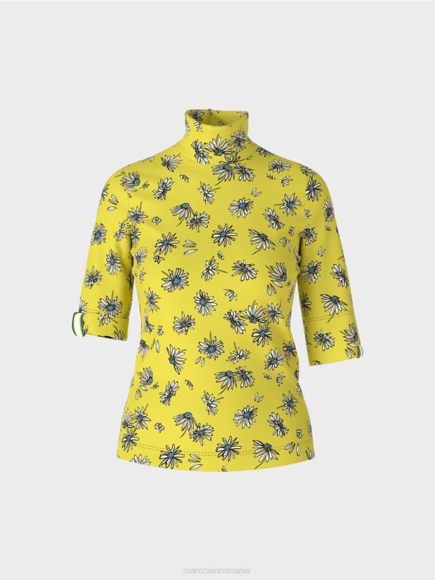 top cu guler stand și model de margarete Marc Cain sulf verde îmbrăcăminte 4826HH1441