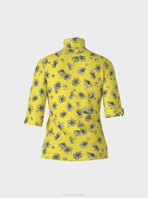 top cu guler stand și model de margarete Marc Cain sulf verde îmbrăcăminte 4826HH1441