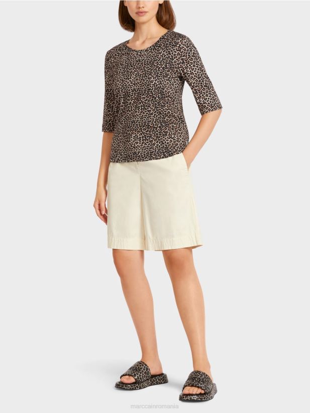 top cu imprimeu leopard în linie Marc Cain cremă pudră îmbrăcăminte 4826HH1430