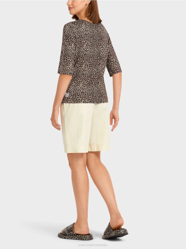 top cu imprimeu leopard în linie Marc Cain cremă pudră îmbrăcăminte 4826HH1430