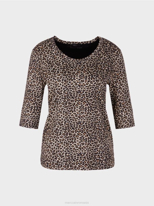 top cu imprimeu leopard în linie Marc Cain cremă pudră îmbrăcăminte 4826HH1430