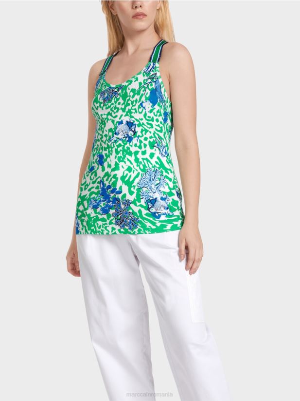 top cu spatele boxer Marc Cain frunză strălucitoare de busuioc îmbrăcăminte 4826HH1356