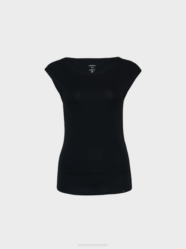 top de bază cu decolteu larg Marc Cain albastru miezul nopții îmbrăcăminte 4826HH1477