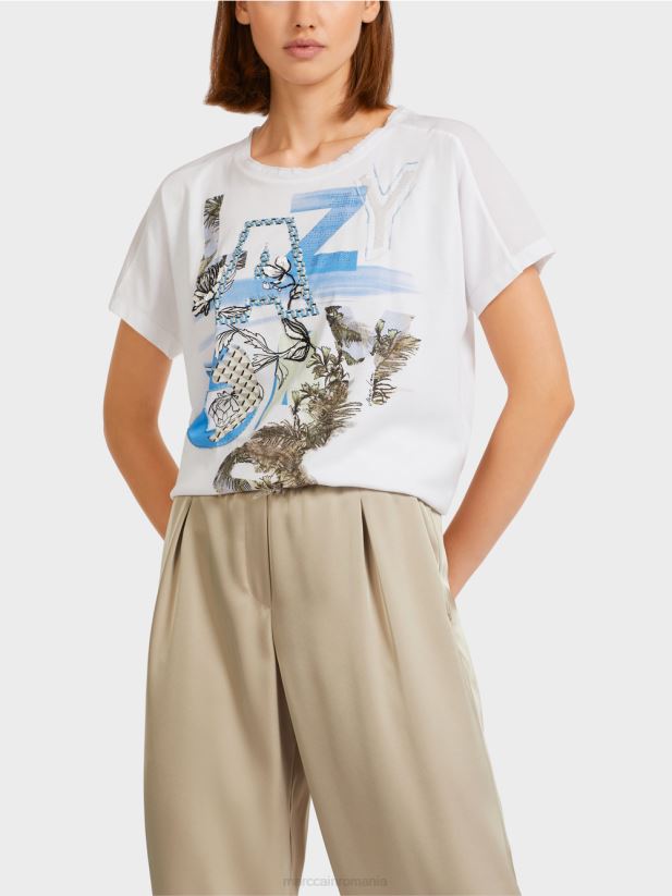 top de kimono din bumbac Marc Cain azur îmbrăcăminte 4826HH1416