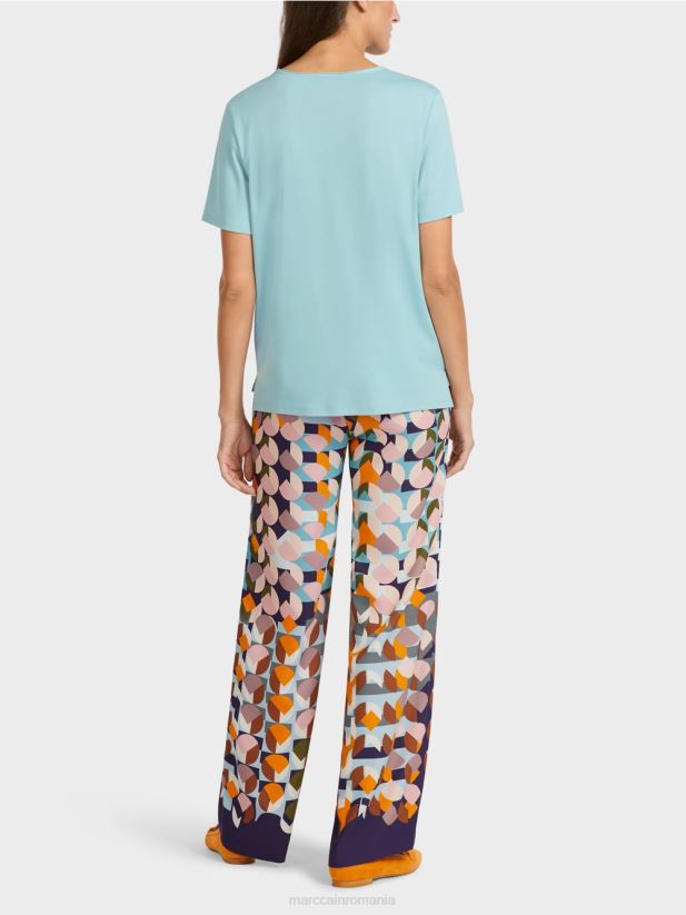 top din bumbac elastic Marc Cain albastru atmosferic îmbrăcăminte 4826HH1459