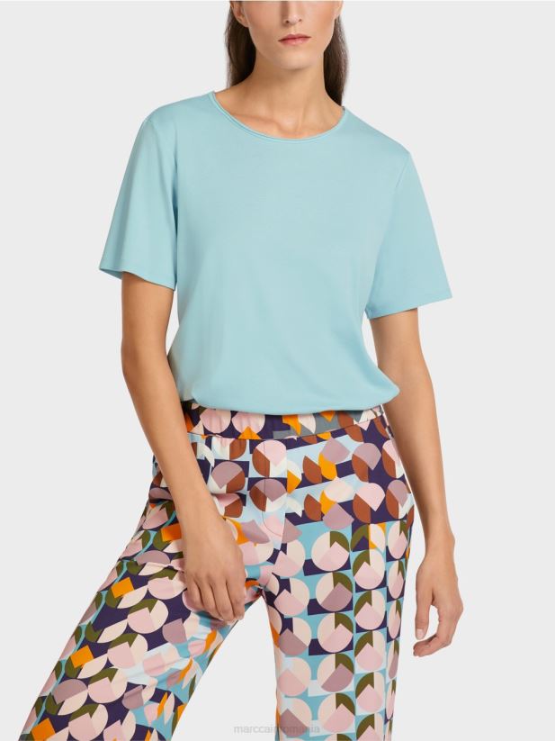 top din bumbac elastic Marc Cain albastru atmosferic îmbrăcăminte 4826HH1459