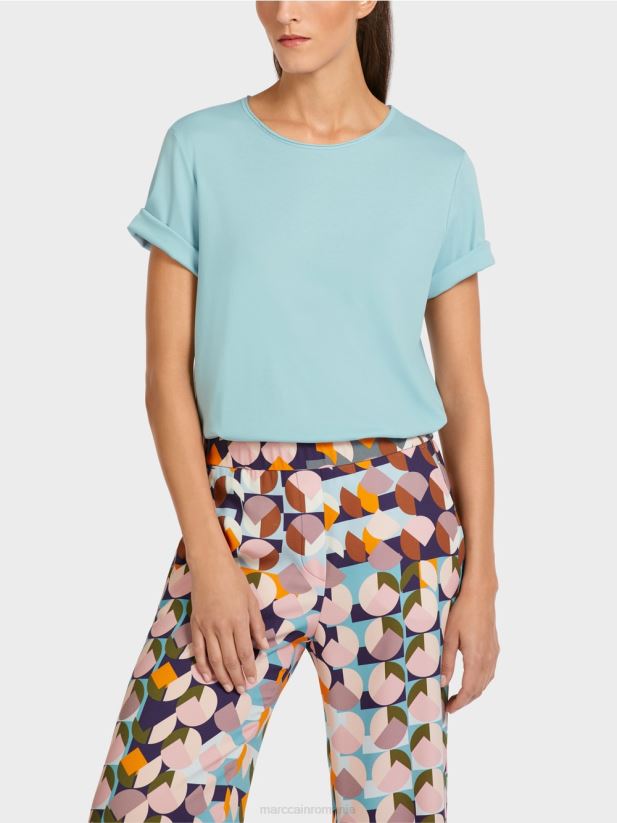 top din bumbac elastic Marc Cain albastru atmosferic îmbrăcăminte 4826HH1459