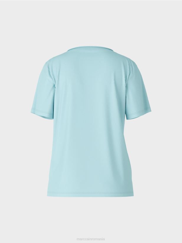 top din bumbac elastic Marc Cain albastru atmosferic îmbrăcăminte 4826HH1459