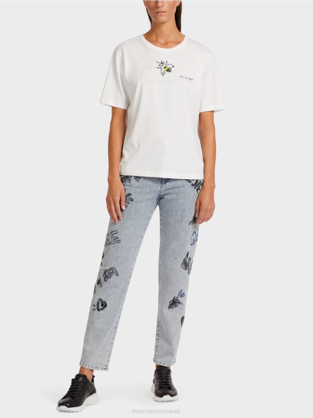 top din bumbac moale Marc Cain aproape alb îmbrăcăminte 4826HH1439