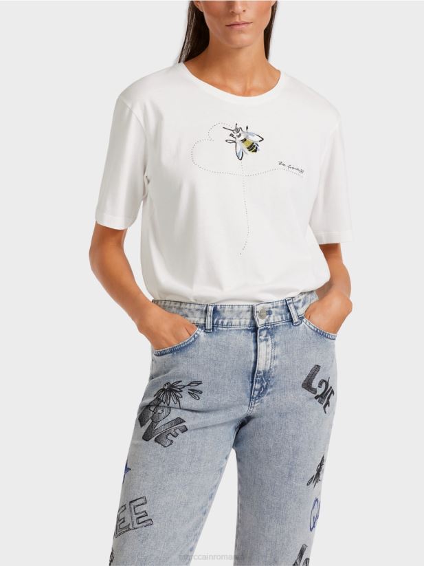 top din bumbac moale Marc Cain aproape alb îmbrăcăminte 4826HH1439