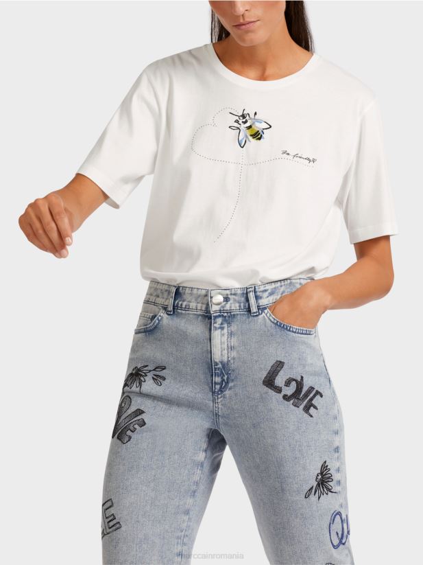 top din bumbac moale Marc Cain aproape alb îmbrăcăminte 4826HH1439