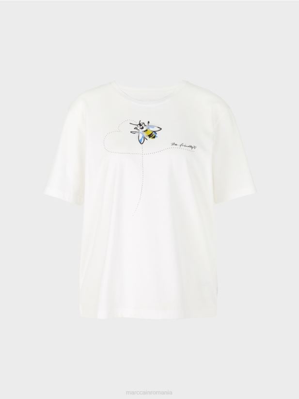 top din bumbac moale Marc Cain aproape alb îmbrăcăminte 4826HH1439