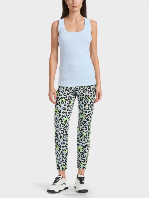 top din coastă din bumbac fără mâneci Marc Cain albastru pudra moale îmbrăcăminte 4826HH1307