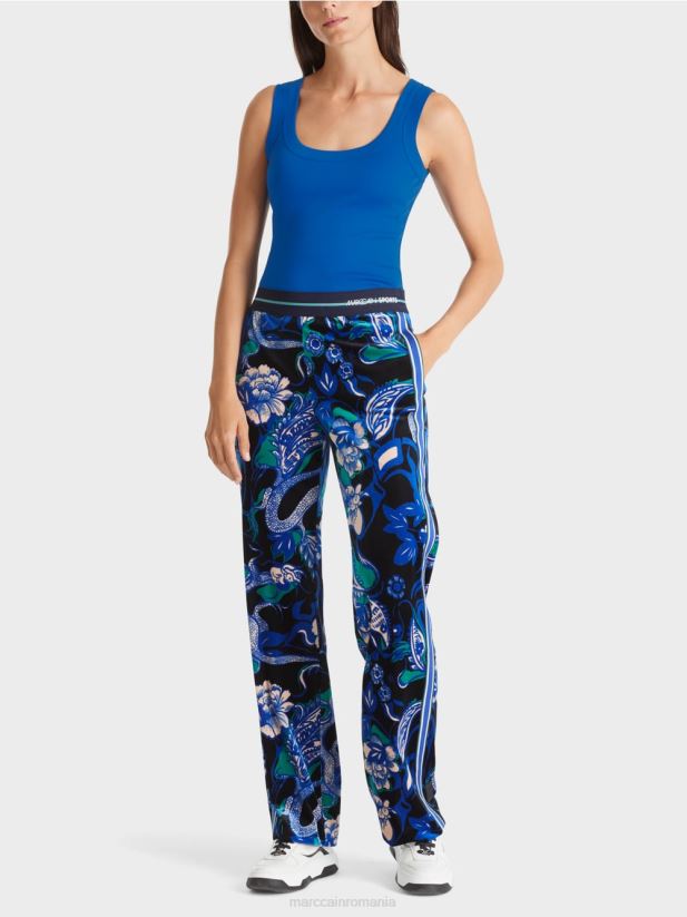 top din coastă din bumbac fără mâneci Marc Cain albastru regal strălucitor îmbrăcăminte 4826HH1243