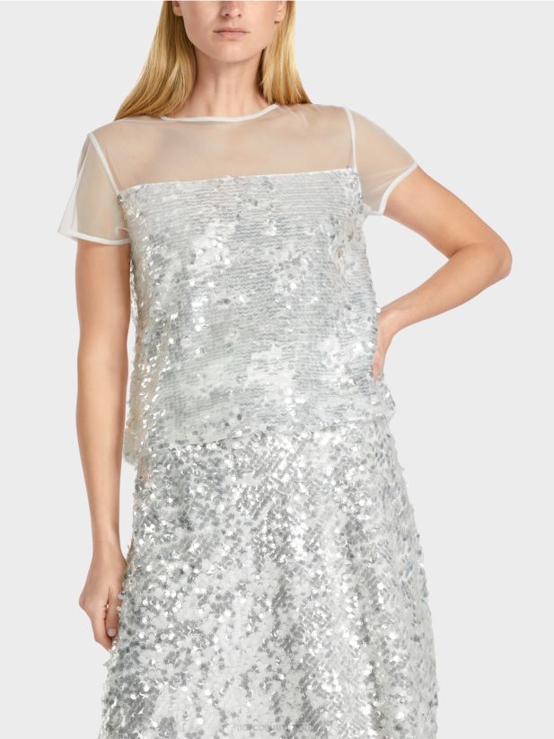 top elegant cu paiete Marc Cain aproape alb îmbrăcăminte 4826HH1390