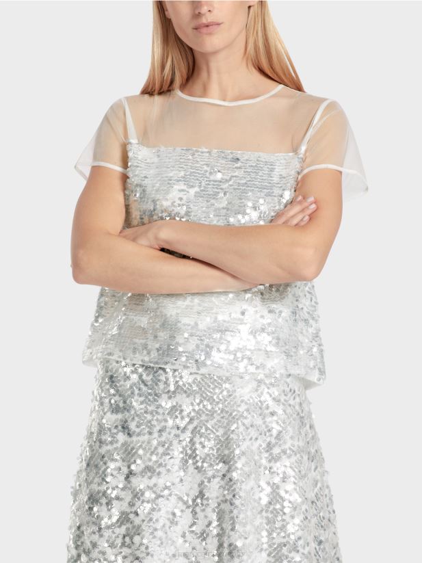 top elegant cu paiete Marc Cain aproape alb îmbrăcăminte 4826HH1390