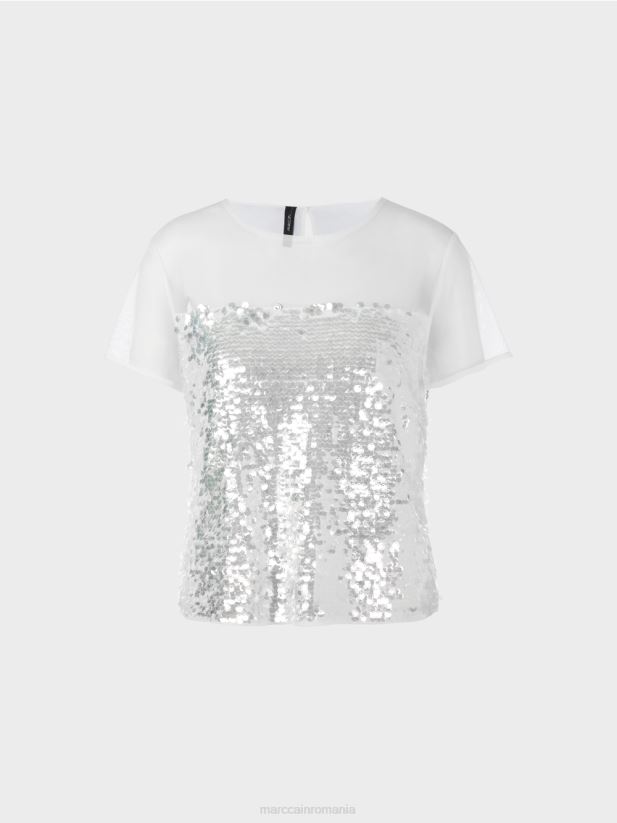 top elegant cu paiete Marc Cain aproape alb îmbrăcăminte 4826HH1390