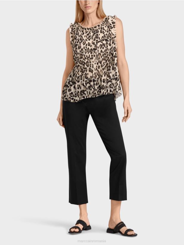 top plisat cu imprimeu leopard Marc Cain negru îmbrăcăminte 4826HH1407